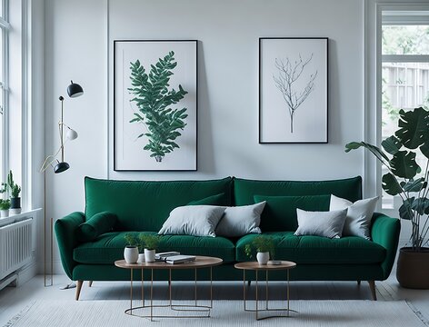 modern living room with green sofa