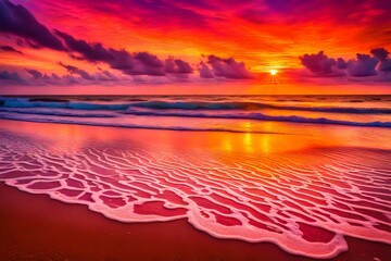 Fototapeta na wymiar pink sunset on the beach
