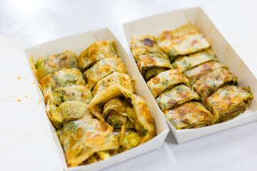 Pan fry green onion pan cake in Taiwan street market