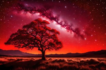 Fototapeta na wymiar red tree in the night