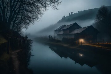 Fototapeta premium misty morning in the village