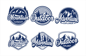 Set of vector mountain and outdoor adventures logos, stamps, stickers, emblems vintage print, vintage typography