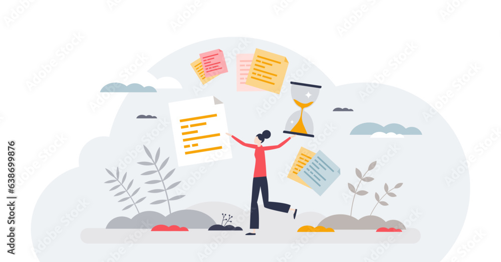 Poster time management and effective activity organization tiny person concept, transparent background.proj