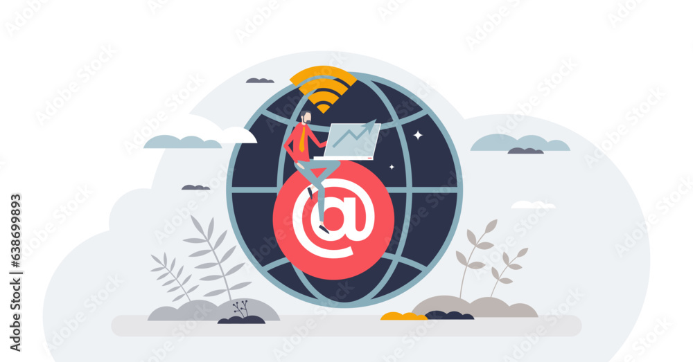 Poster telecommuting and work from home using phone internet tiny person concept, transparent background. d