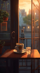 Morning coffee with anime style Made with Generative AI