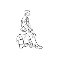 sketch of a person with a bag