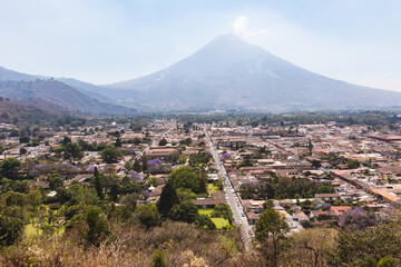 Cityscape with Volcano and Architectural Landmark in Antigua