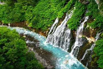 Shirohige Waterfalls in Biei Town, Japan