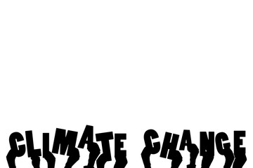 Digital png illustration of hands with climate change text on transparent background