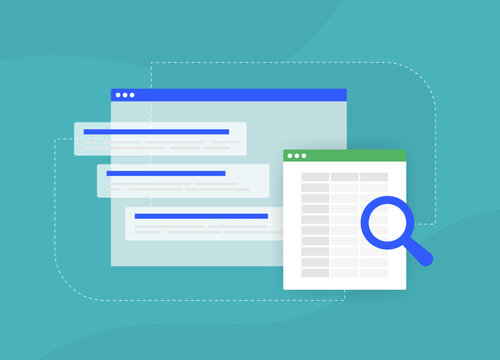 SEO Keyword Ranking Reports concept. Keyword research seo strategies - selection and analysis popular seo search terms. Vector isolated illustration on green background with icons