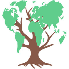 Digital png illustration of tree with world map on transparent background
