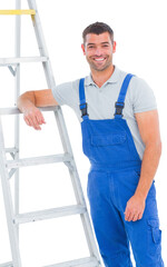 Digital png photo of happy caucasian worker on transparent background