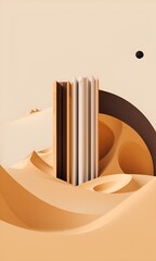Photo of a stack of books on a sandy desert landscape