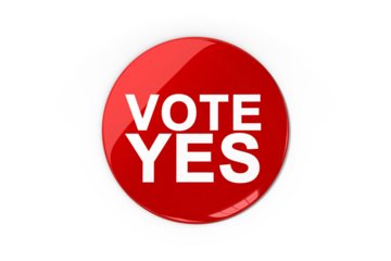 Digital png illustration of red dot with vote yes text on transparent background