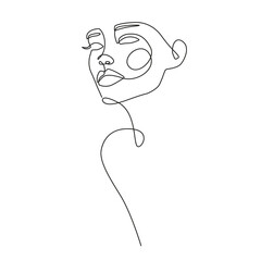 Female Face Line Art Drawing. Woman Face Minimalist Illustration. Woman Minimal Sketch Drawing. Abstract Single Line, Home Decor, Wall Art. Vector EPS 10 