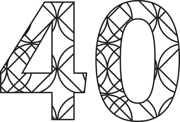 Digital png illustration of black 40 number with pattern text on transparent background