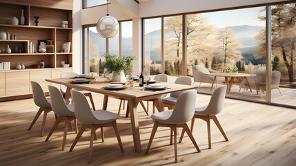 Fototapeta na wymiar Scandinavian style interior design of modern dining room