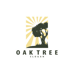 Oak Tree Logo Minimalist Design, Vector Tree Nature Plant Of Life Illustration Template Symbol