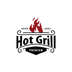BBQ Hot Grill Logo, Barbeque Typography Vintage Design Label Stamp, Logo Restaurant, Cafe, Bar Simple