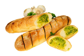 Crusty baked garlic and parsley herb butter filled baguette