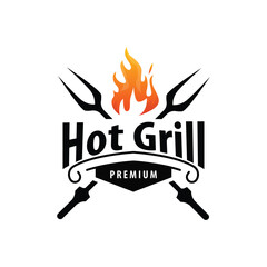 BBQ Hot Grill Logo, Barbeque Typography Vintage Design Label Stamp, Logo Restaurant, Cafe, Bar Simple