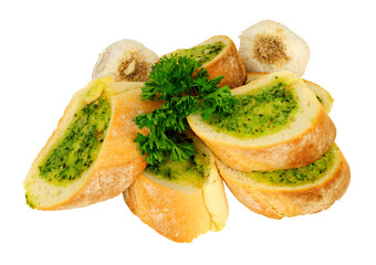 Crusty baked garlic and parsley herb butter filled baguette