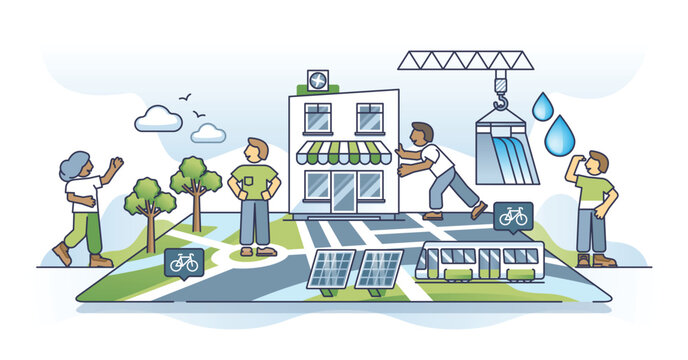 sustainable city development with people and buildings clip art preview