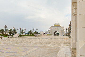 Fototapeta na wymiar Square in front of the presidential palace - Qasr Al Watan in Abu Dhabi city, United Arab Emirates