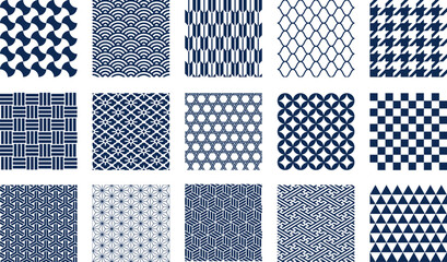 紺色の和柄のベクター模様セット