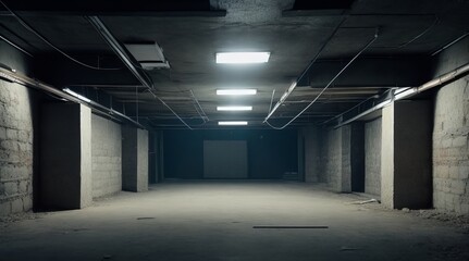 Obraz premium Exploring an Empty Old Basement. 