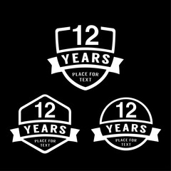 12 years anniversary celebration logotype. 12th anniversary logo collection. Set of anniversary design template. Vector illustration.
