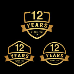 12 years anniversary celebration logotype. 12th anniversary logo collection. Set of anniversary design template. Vector illustration.
