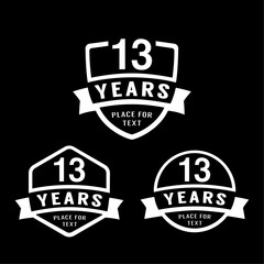 13 years anniversary celebration logotype. 13th anniversary logo collection. Set of anniversary design template. Vector illustration.
