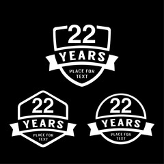 22 years anniversary celebration logotype. 22nd anniversary logo collection. Set of anniversary design template. Vector illustration.
