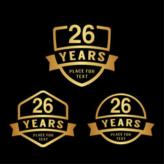 26 years anniversary celebration logotype. 26th anniversary logo collection. Set of anniversary design template. Vector illustration.
