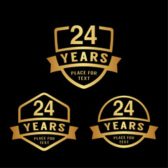 24 years anniversary celebration logotype. 24th anniversary logo collection. Set of anniversary design template. Vector illustration.
