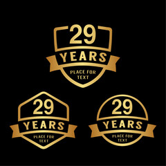 29 years anniversary celebration logotype. 29th anniversary logo collection. Set of anniversary design template. Vector illustration.

