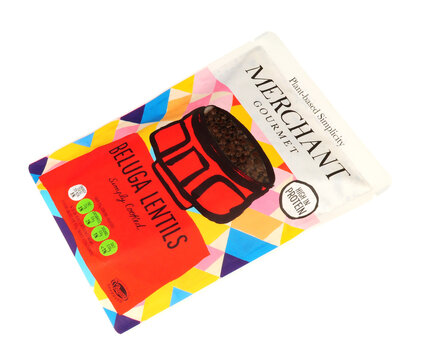 Merchant Gourmet beluga lentils simply cooked in a 250g microwavable pouch