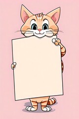An illustration of a cute cat holding up a blank sign.