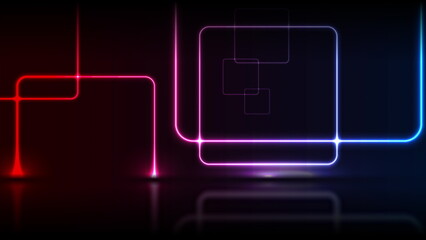 Blue red neon squares abstract technology background