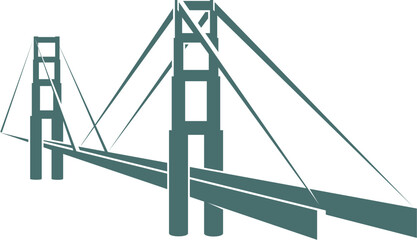 City bridge vintage graphic icon or symbol. Metropolis urban architecture vector symbol, transportation and connection concept. Construction company or travel agency emblem with cable stayed bridge