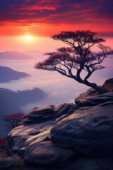  Beautiful Mountains Landscape with Tree at Sunrise