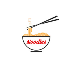Ramen noodles icon. Japanese ramen restaurant, oriental cuisine cafe or Asian fast food menu vector symbol or pictogram. Chinese cuisine meal sign or icon with noodles bowl and chopsticks