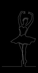 continuous line drawing vector illustration with FULLY EDITABLE STROKE of dance ballet concept on black background