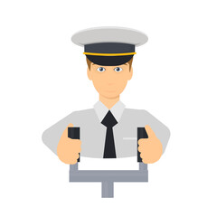 Pilot of the plane. Pilot at the helm, vector illustration