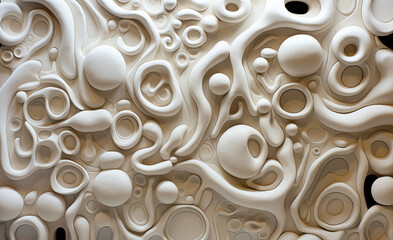 Generative AI, white, ivory and beige modelling clay, 
gypsum or ceramic background and texture, curls and flowing forms