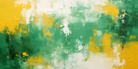 Rollo Canvas painting, closeup abstract, colorful brush painting, yellow, green, black, white paint, acryl brush, wall painting background, brushstroke, pallet knife, Generative AI © ShaggyImages