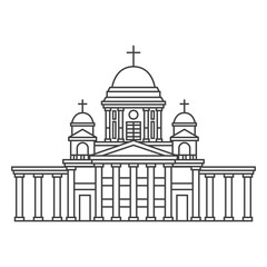 Cathedral building outline icon. Sign at linear style. Christian church.