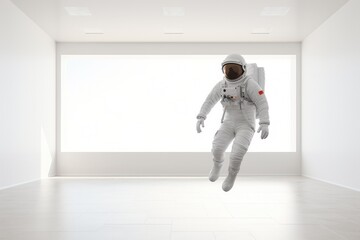 Space man in empty white room. Generative AI