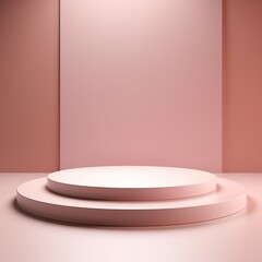 Stage, podium, empty pedestal for displaying objects and advertising goods, pink, beige, pastel